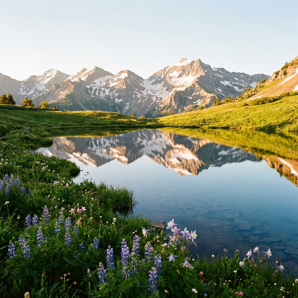 Alpine Adventures - Snow-capped mountain peaks with crystal lakes